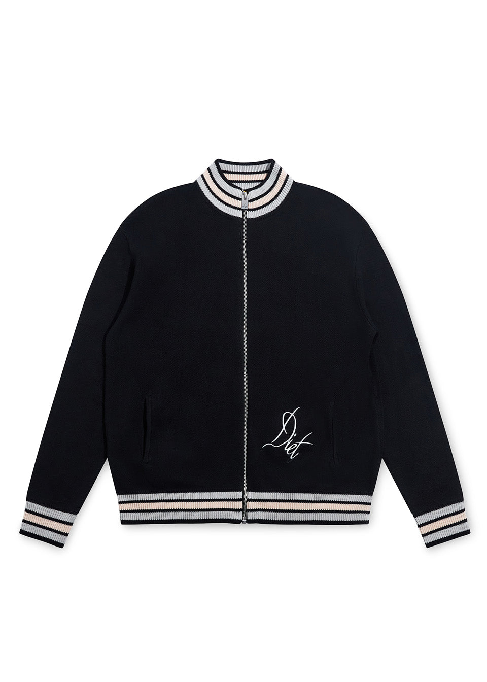 Knitted Script Full Zip - Black