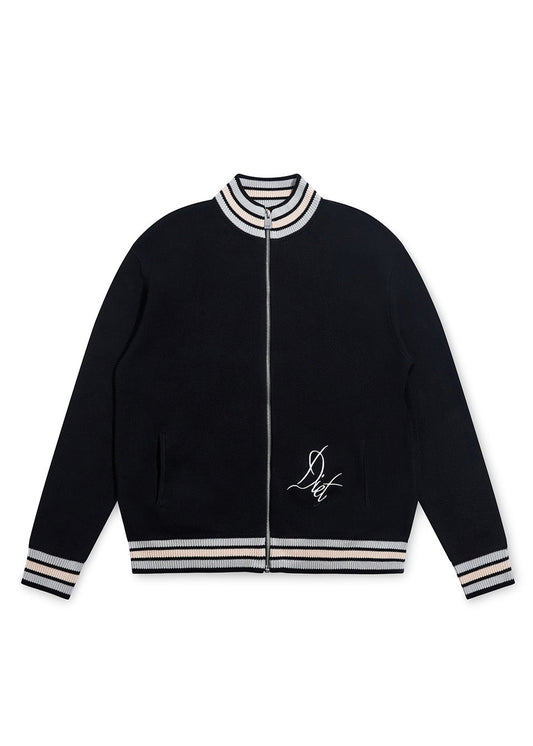 Knitted Script Full Zip - Black