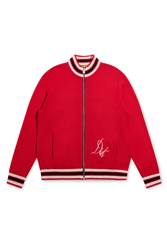 Knitted Script Full Zip - Red