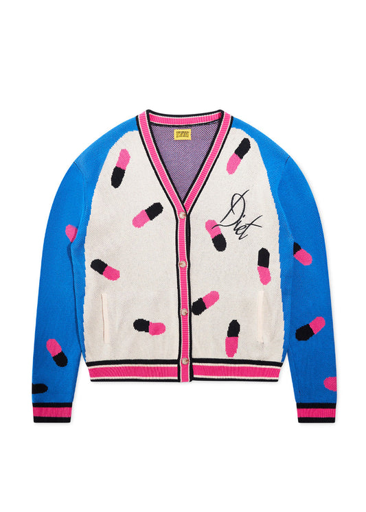 Knitted Pill Cardigan - Blue/Cream
