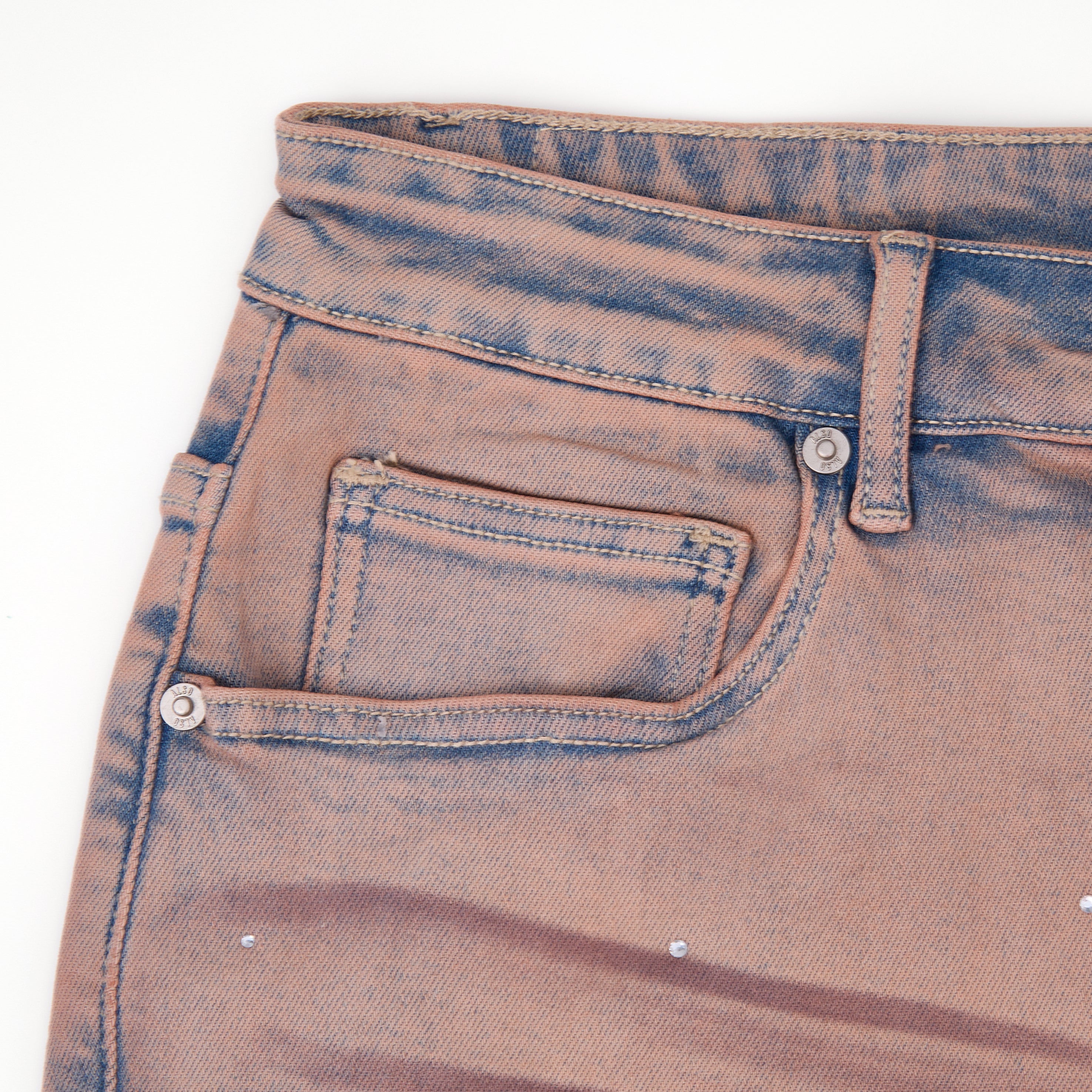 Solomon Rhinestone Denim Jorts - Maroon