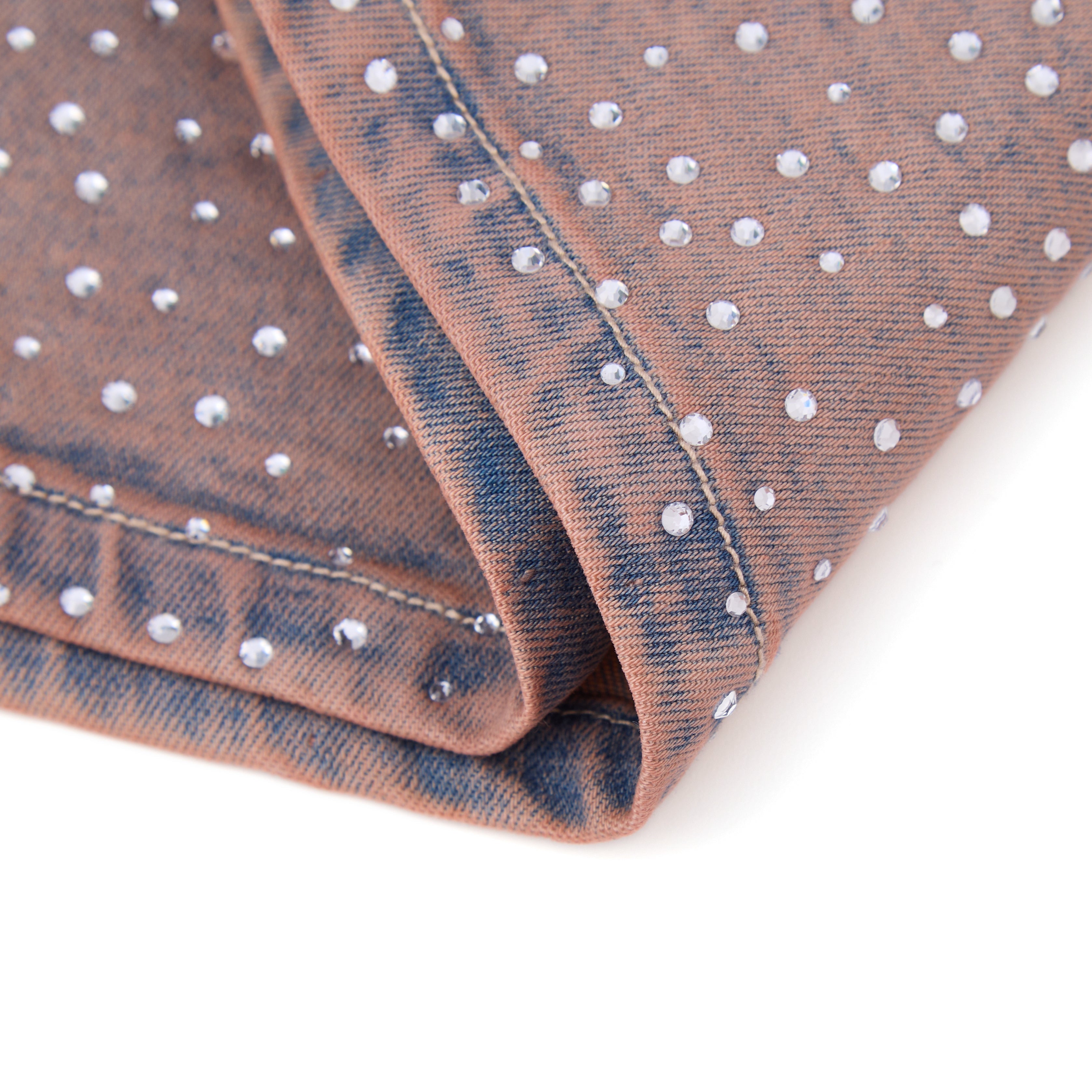 Solomon Rhinestone Denim Jorts - Maroon