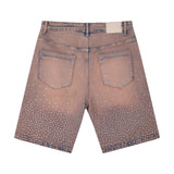 Solomon Rhinestone Denim Jorts - Maroon