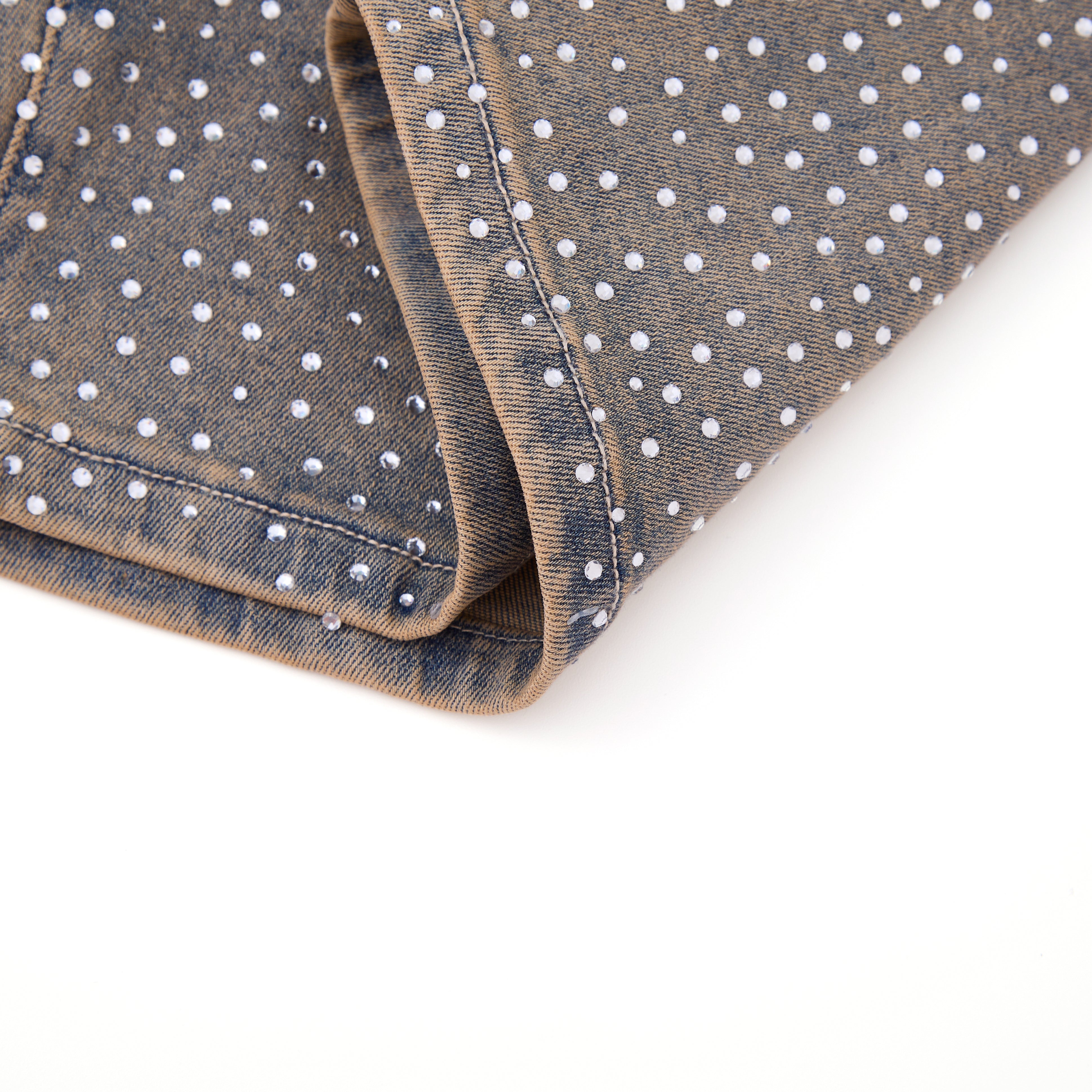 Solomon Rhinestone Denim Jorts - Light Blue