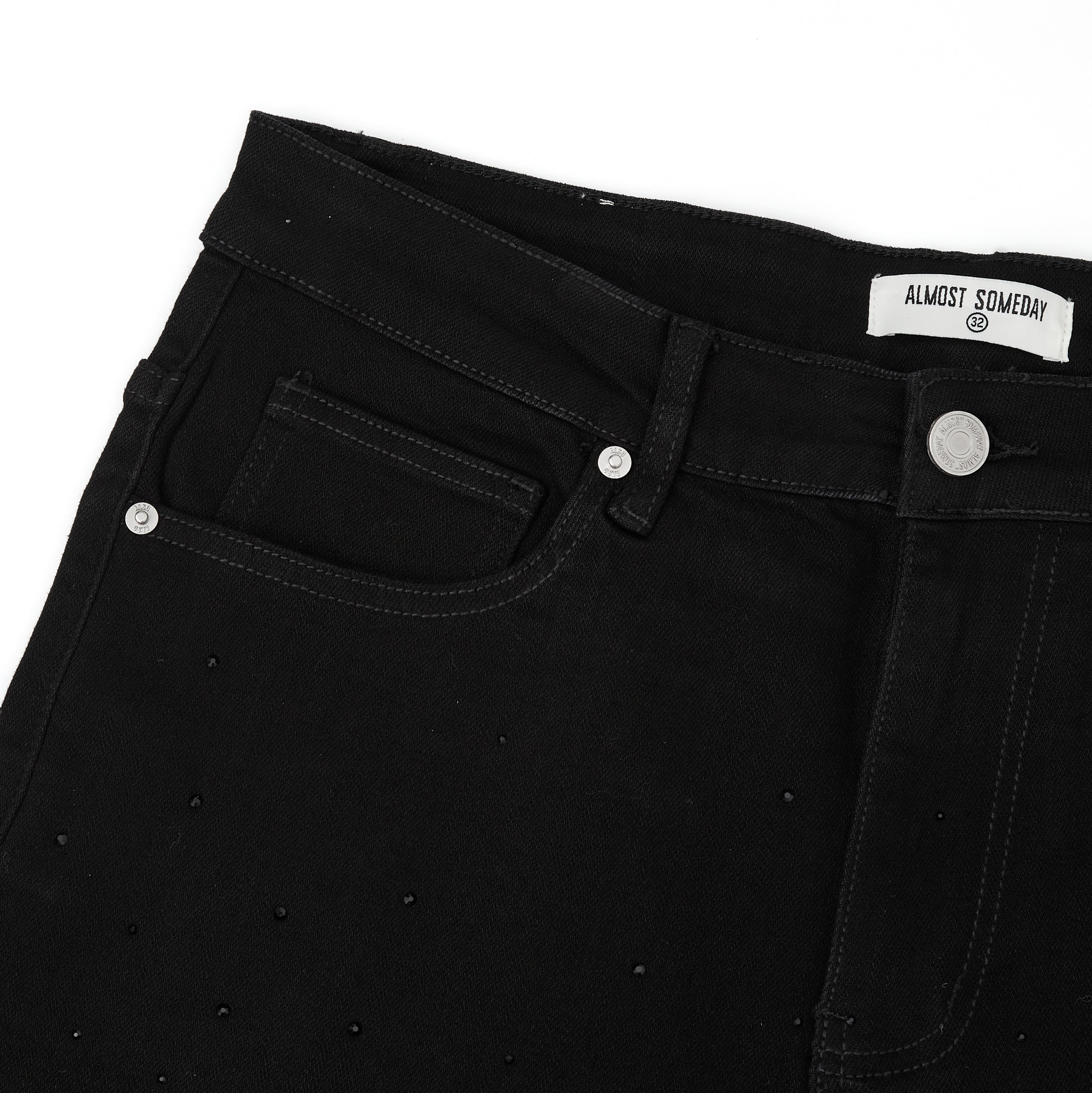 Solomon Rhinestone Denim Jorts - Black