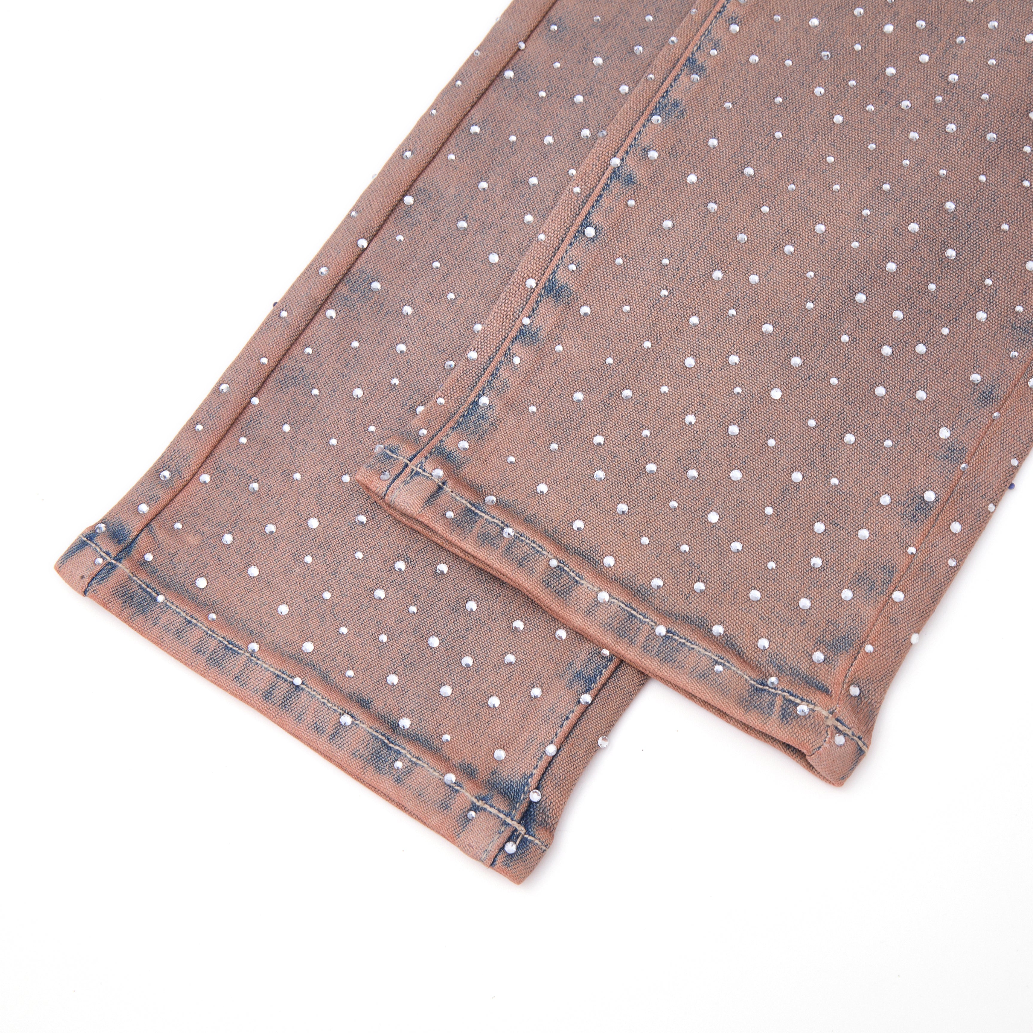 Solomon Rhinestone Straight Leg Denim - Maroon