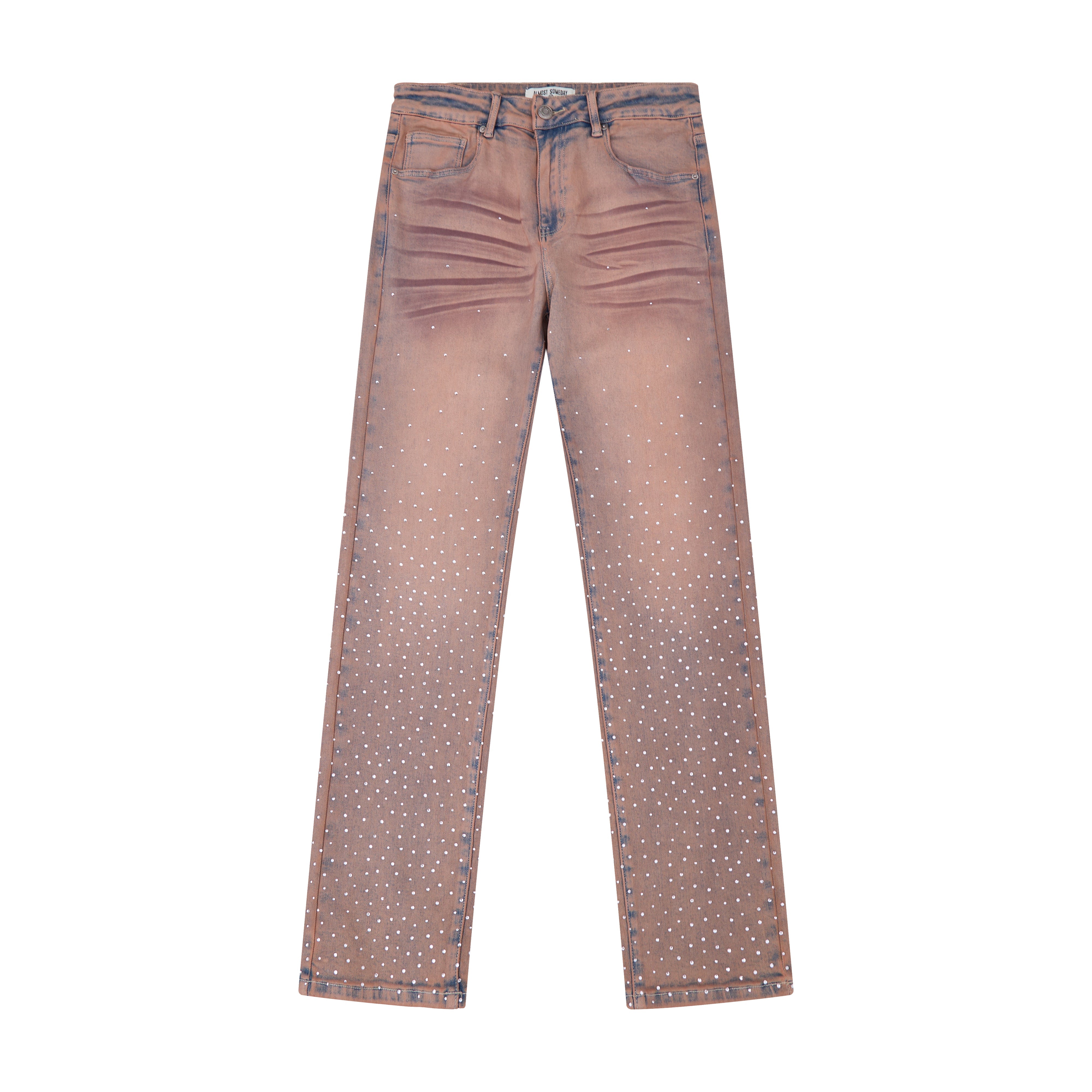 Solomon Rhinestone Straight Leg Denim - Maroon