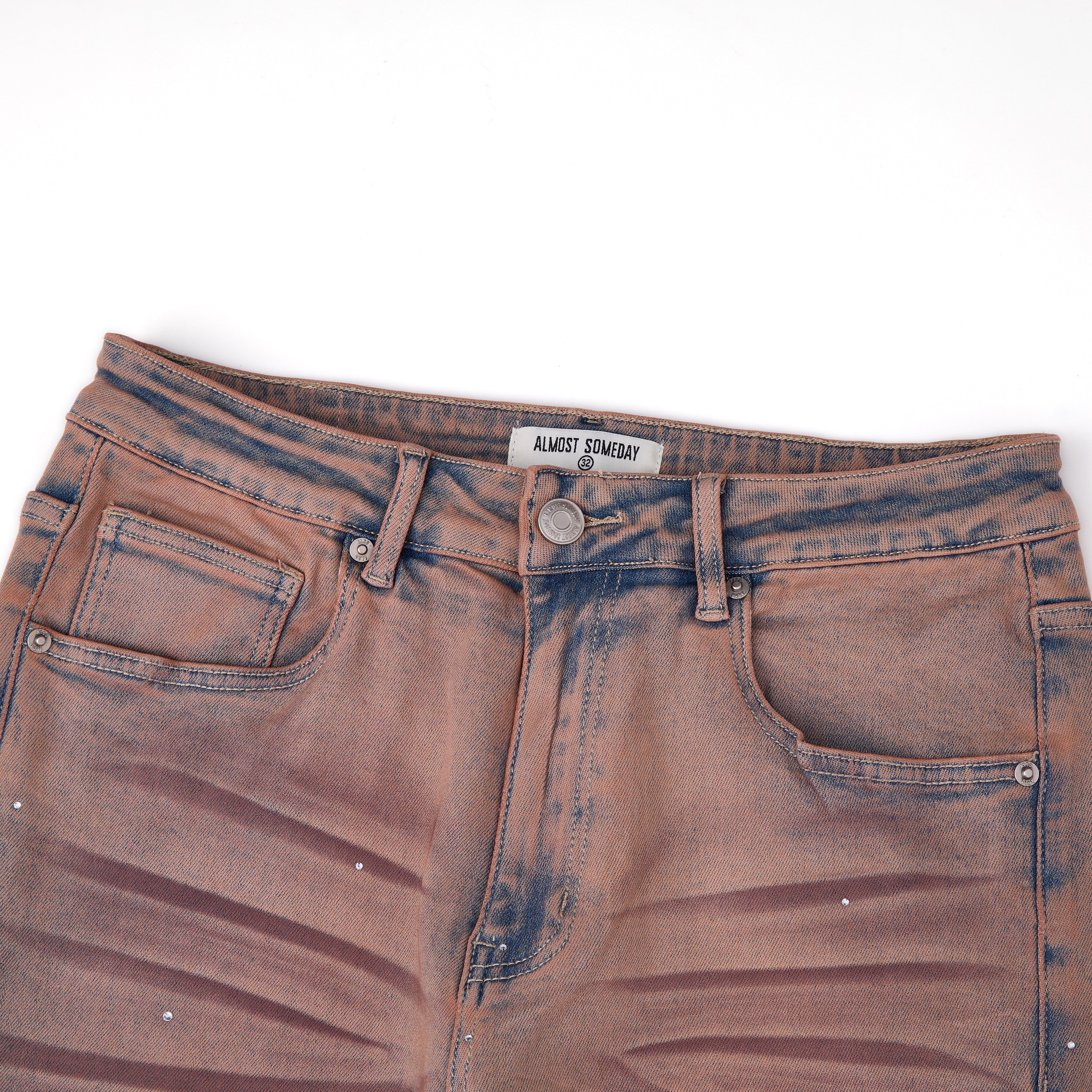 Solomon Rhinestone Straight Leg Denim - Maroon