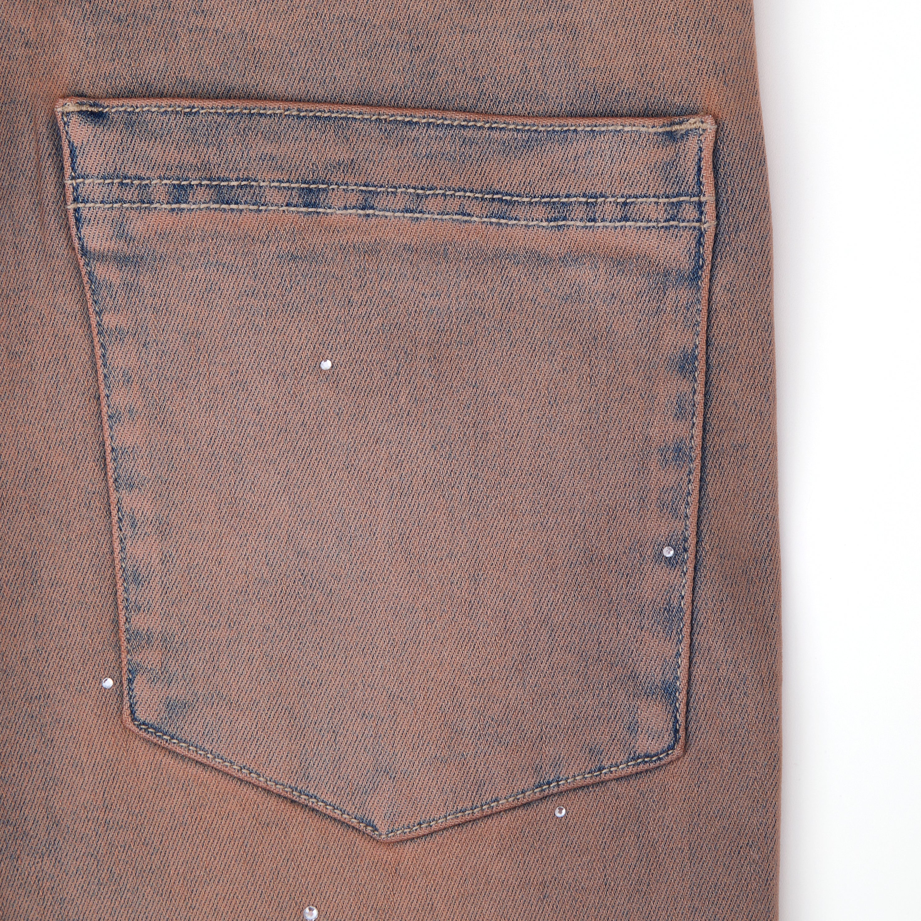 Solomon Rhinestone Straight Leg Denim - Maroon