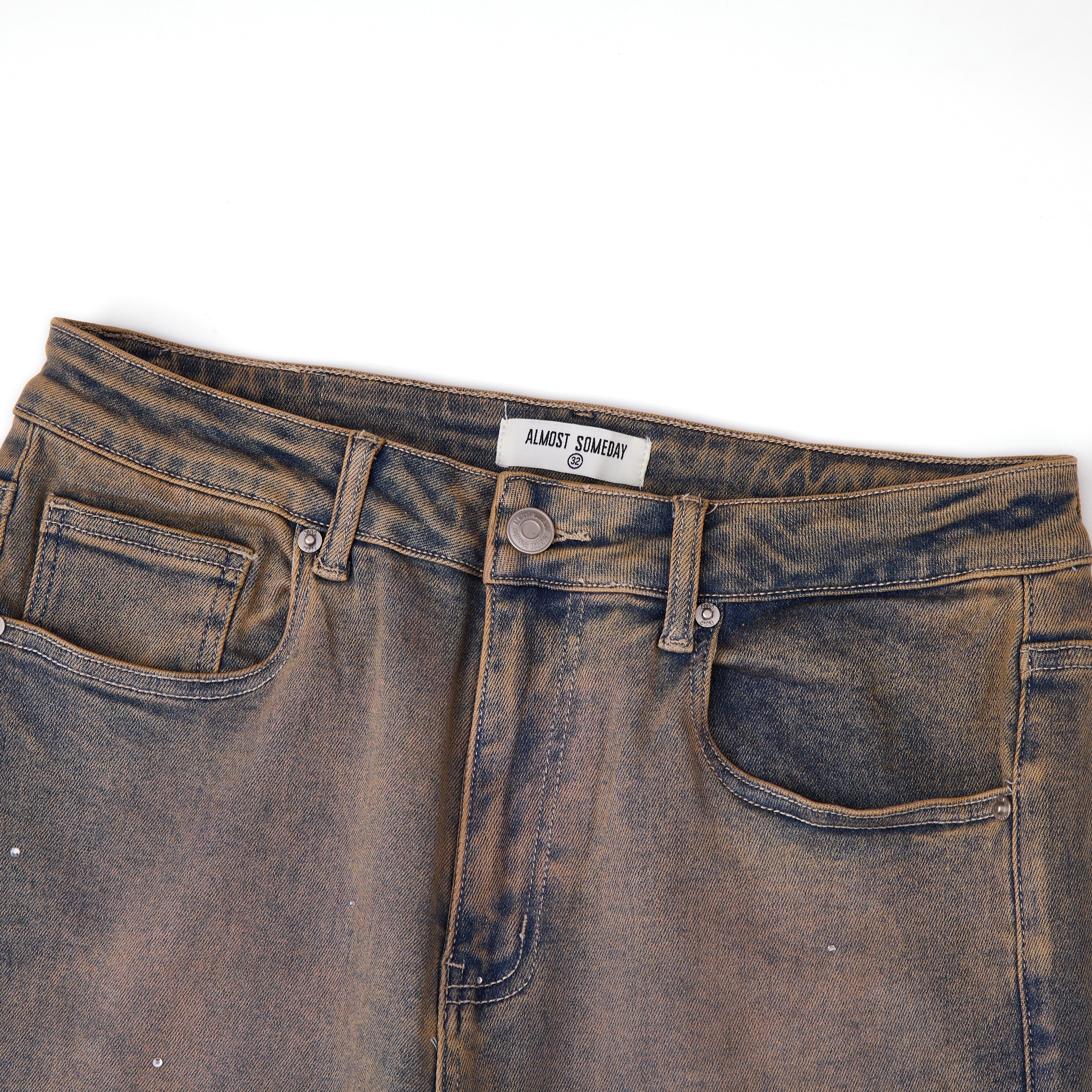 Solomon Rhinestone Straight Leg Denim - Light Blue