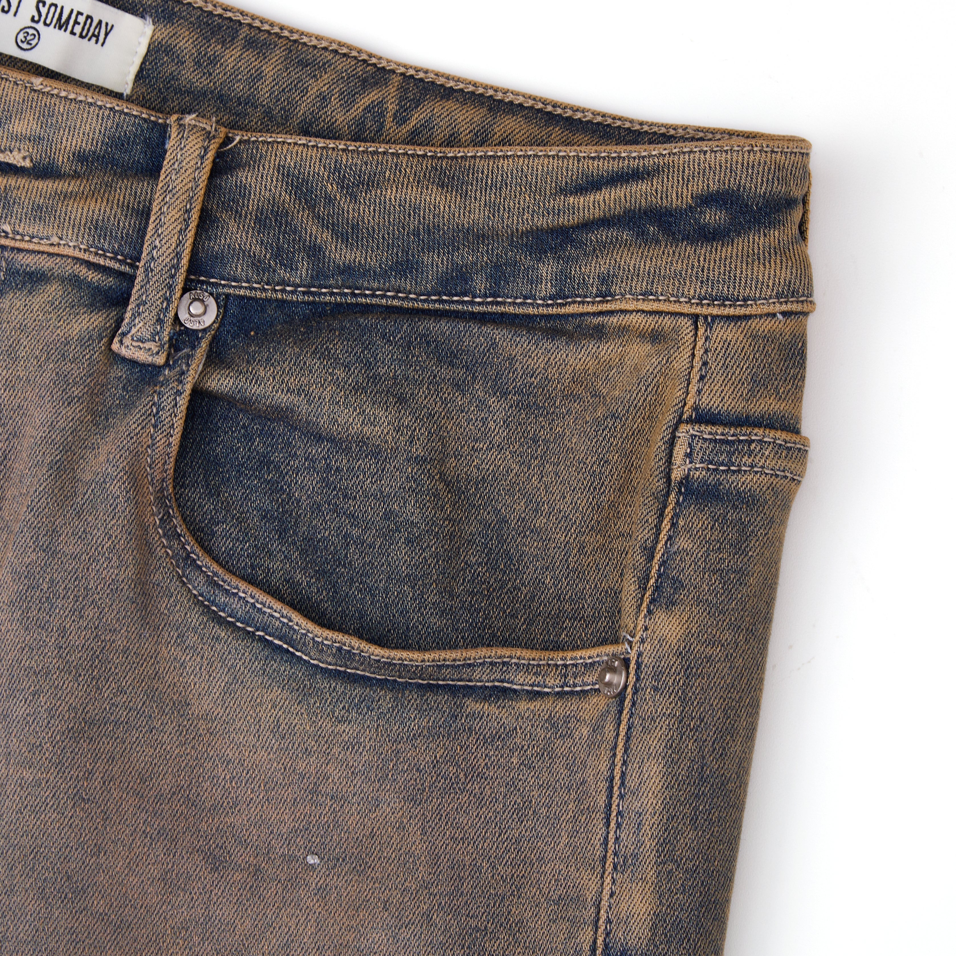 Solomon Rhinestone Straight Leg Denim - Light Blue