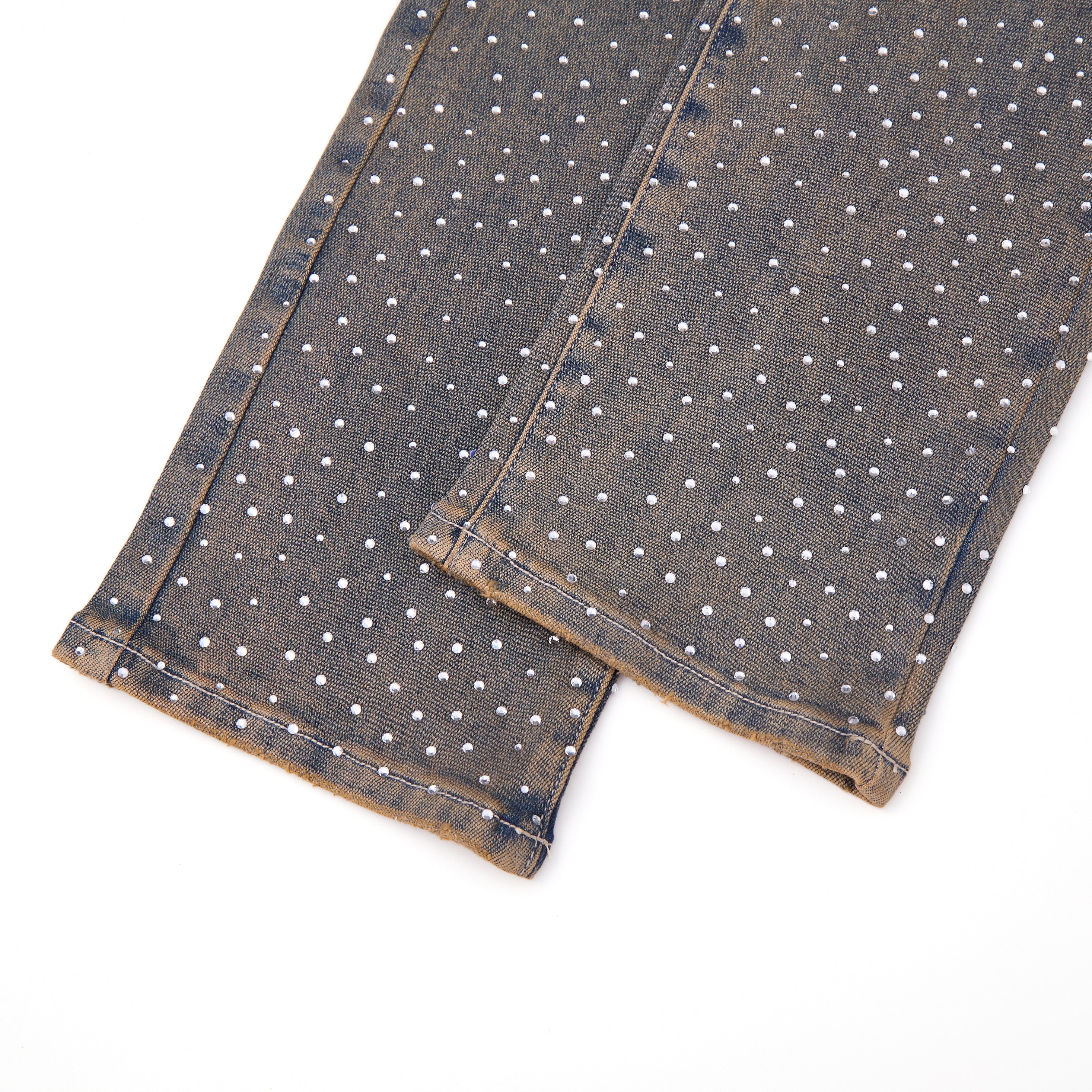 Solomon Rhinestone Straight Leg Denim - Light Blue