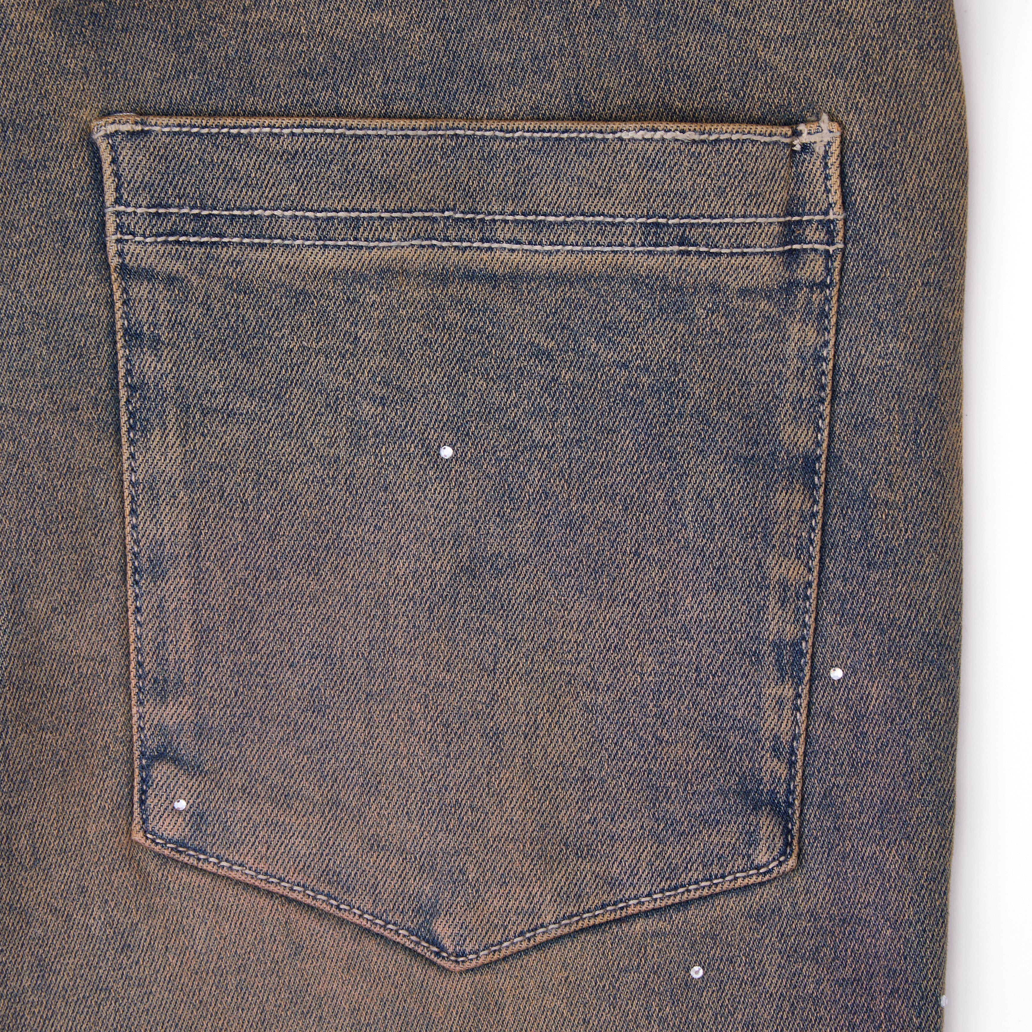 Solomon Rhinestone Straight Leg Denim - Light Blue