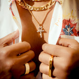 Micro Diamond Ankh Gold Necklace Pendant & Rope Gold Chain