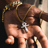 Micro Diamond Ankh Gold Necklace Pendant & Rope Gold Chain