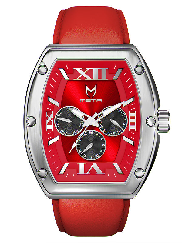 MJ128LB - MAJOR SILVER / RED / LEATHER STRAP