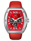 MJ128LB - MAJOR SILVER / RED / LEATHER STRAP