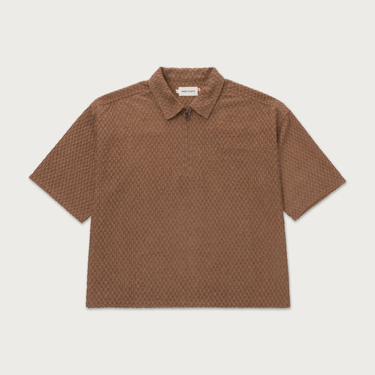 Textured Knit Qtr Zip - Brown