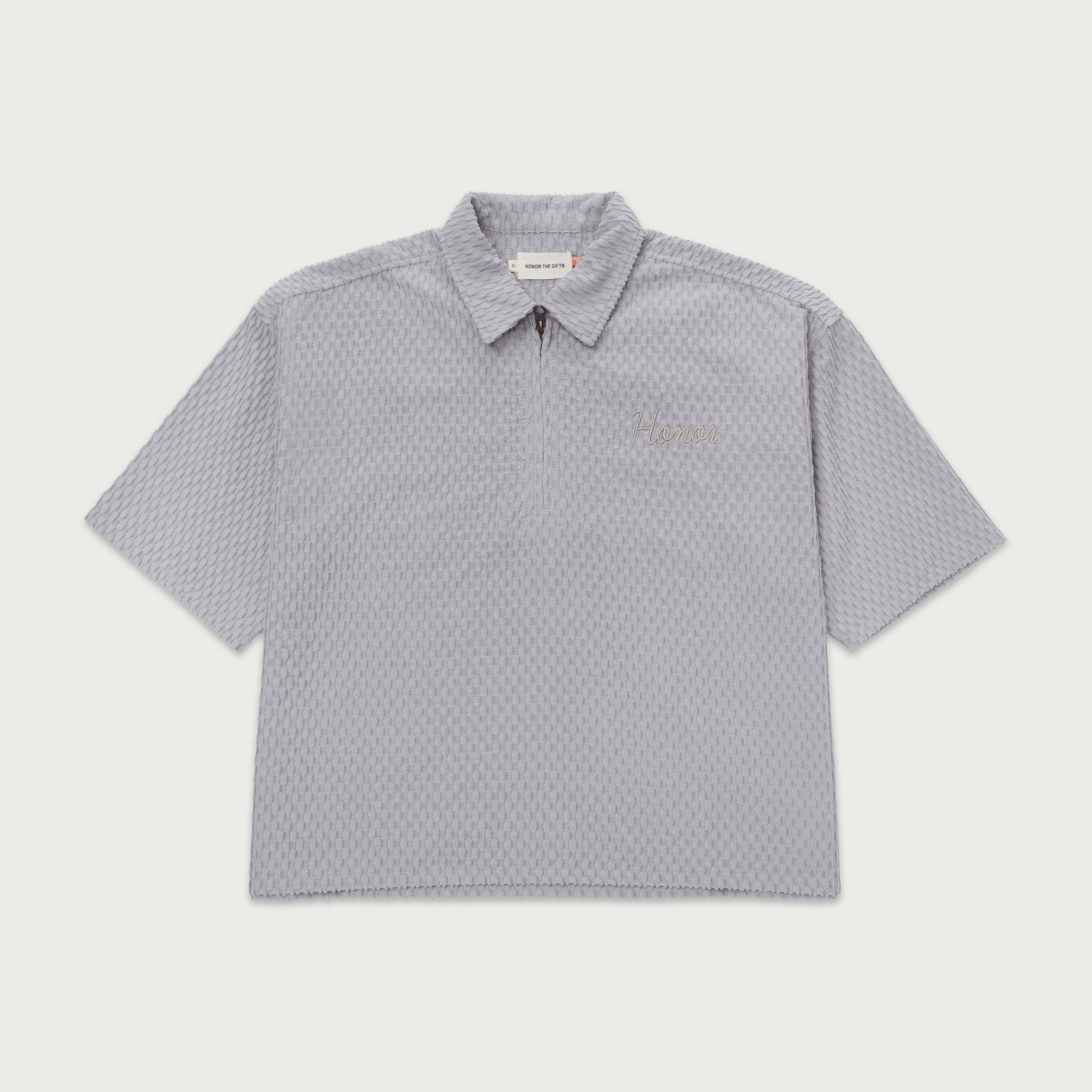 Textured Knit Qtr Zip - Grey