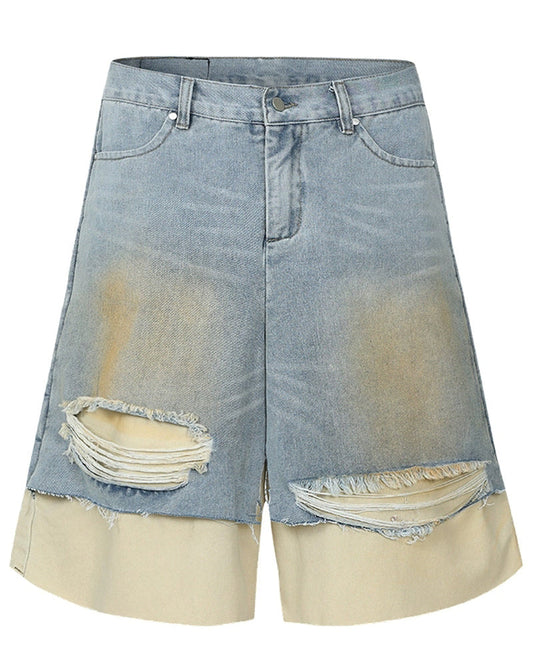 Frayed Light Wash Denim Shorts