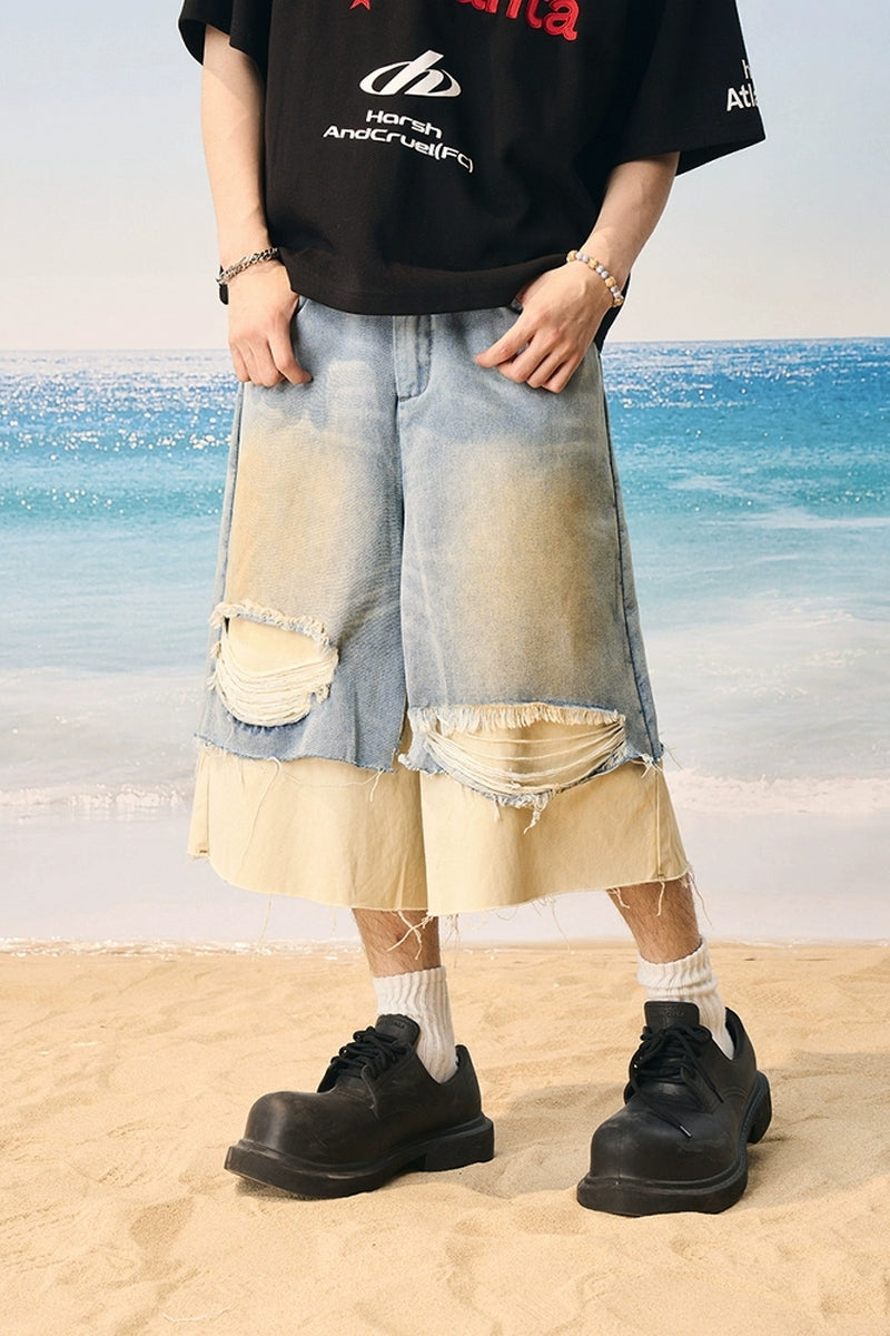 Frayed Light Wash Denim Shorts