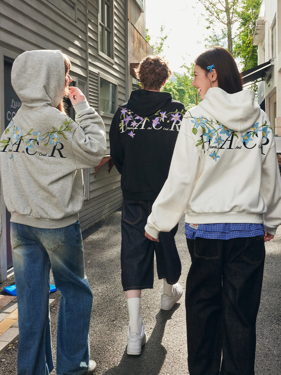 Violet Floral Embroidered Hoodie
