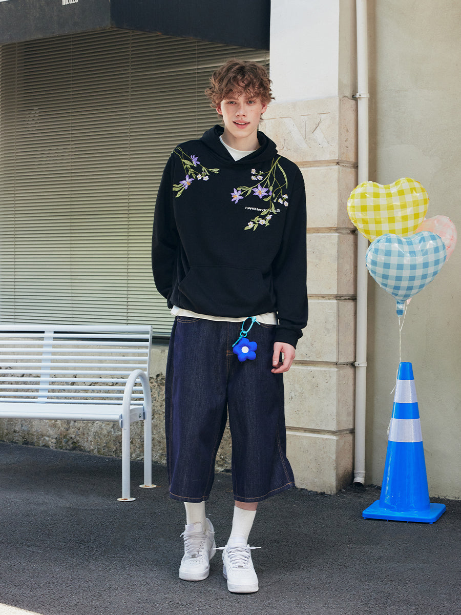 Violet Floral Embroidered Hoodie