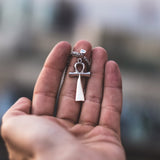 Ankh Cross Necklace Pendant & Franco Chain White Gold