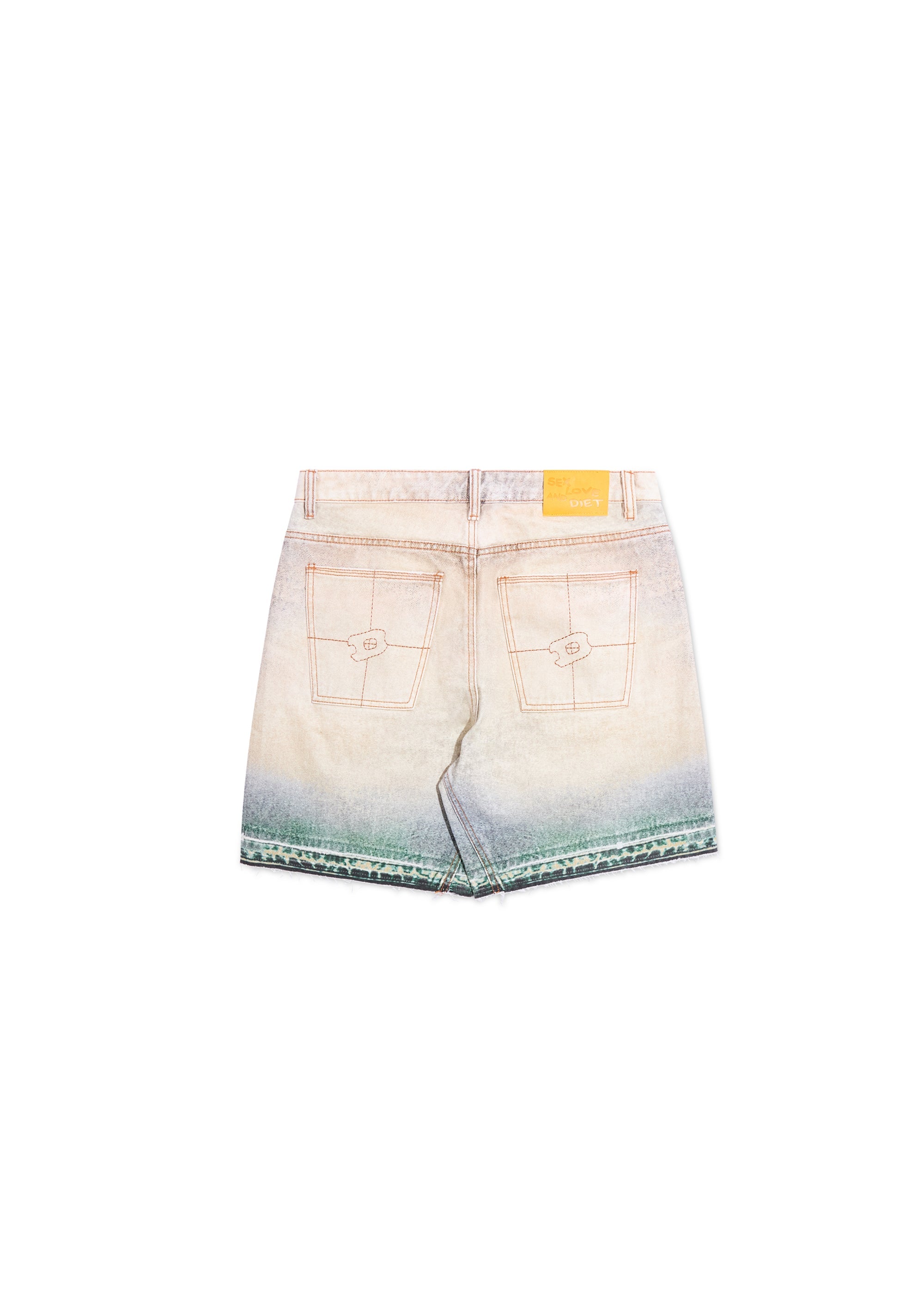 Printed Denim Short - Tan