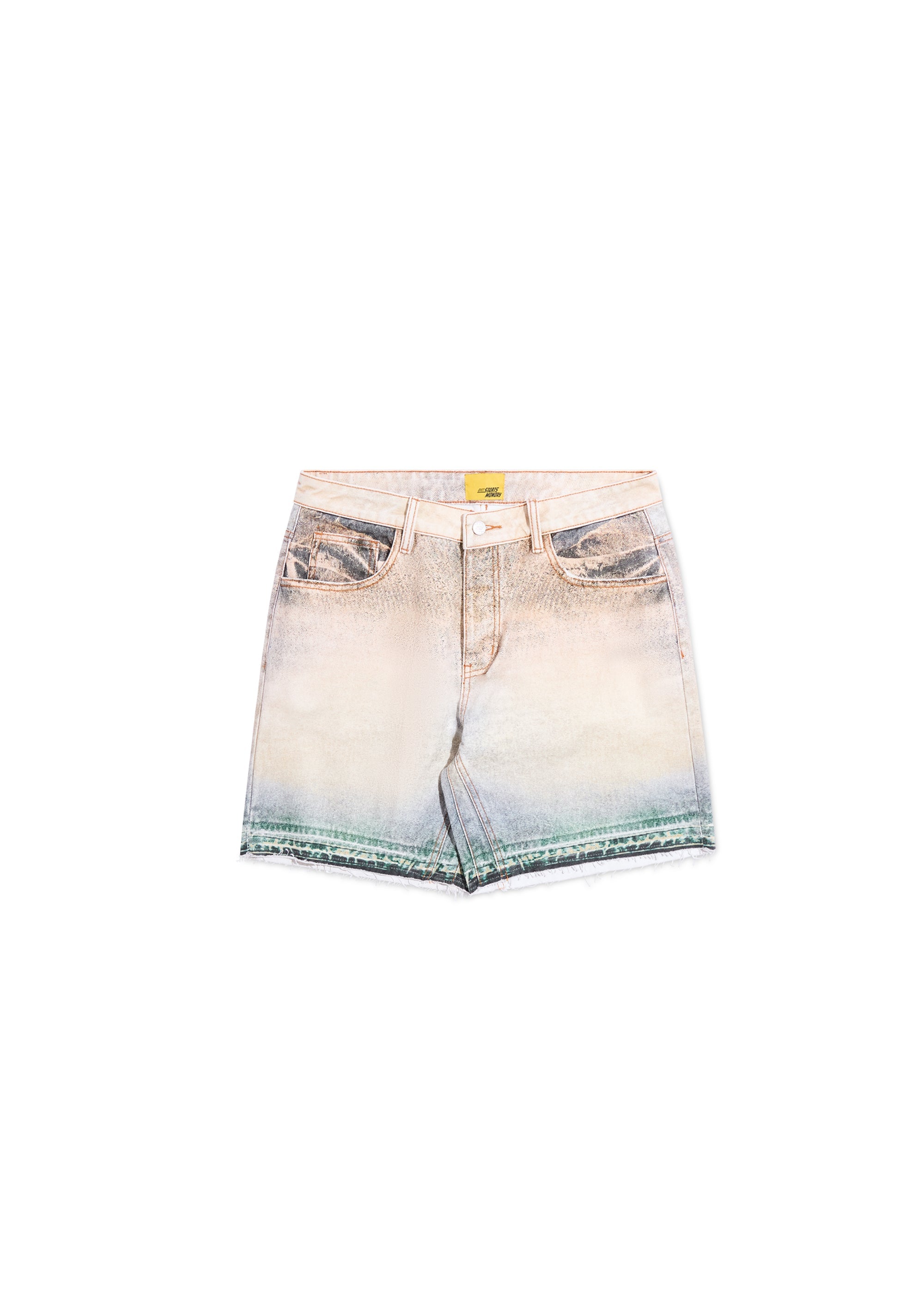 Printed Denim Short - Tan