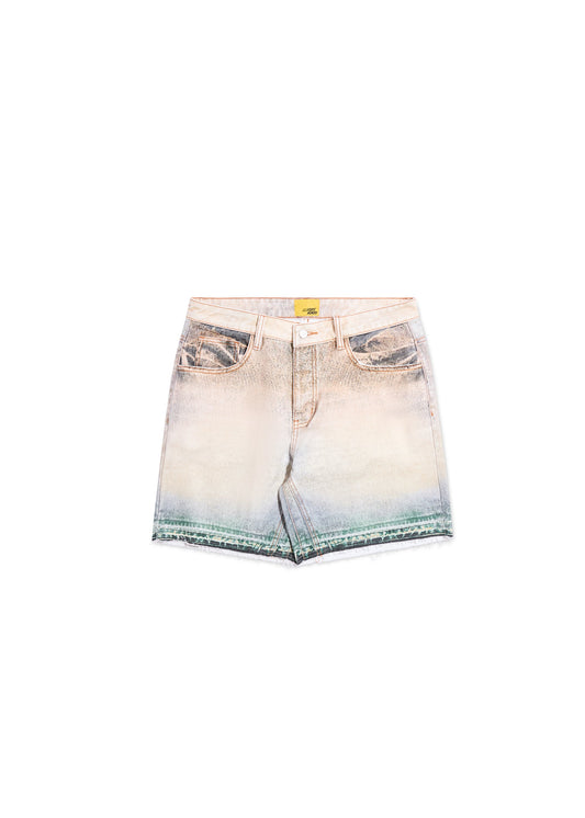 Printed Denim Short - Tan
