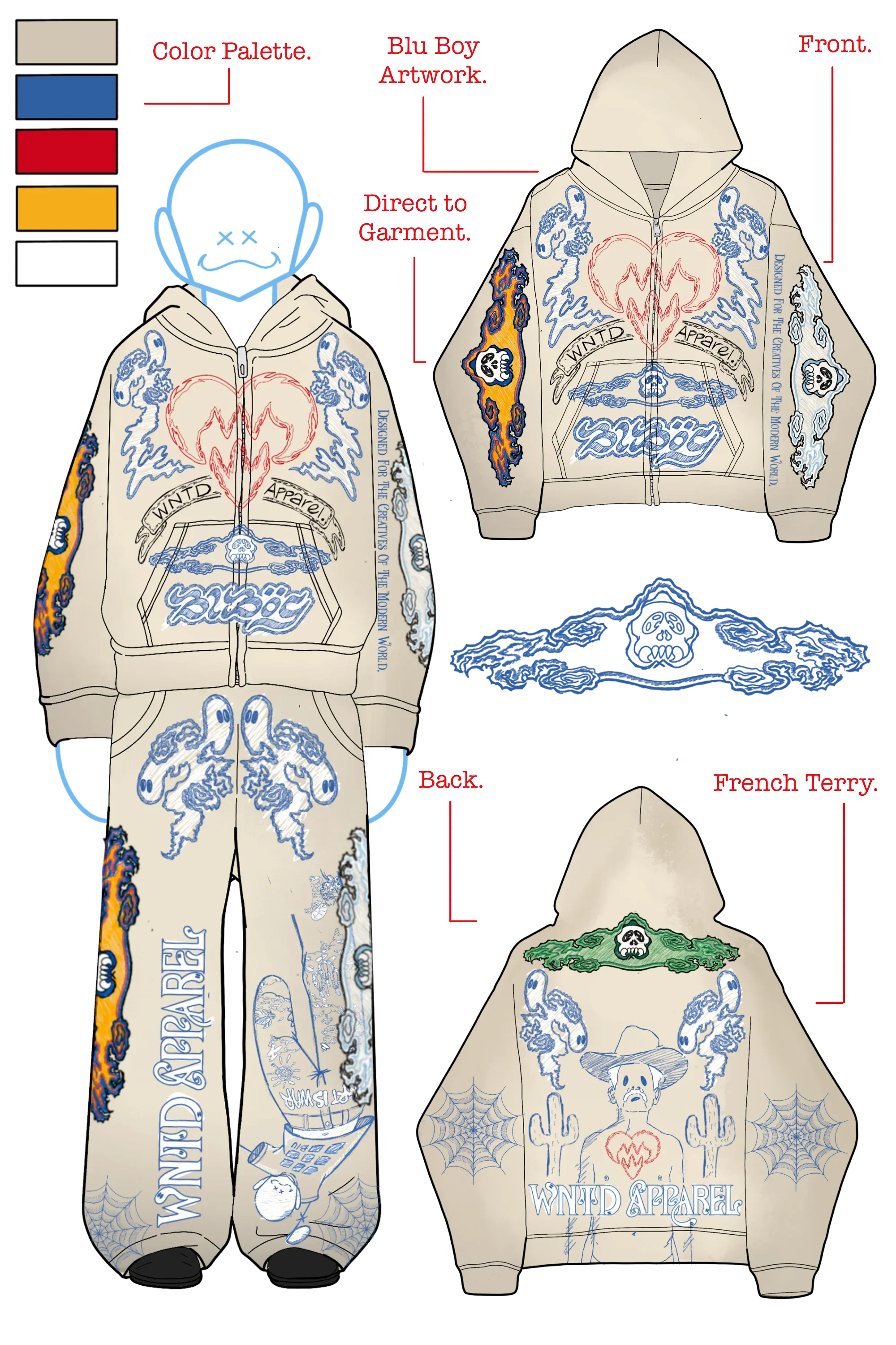 BLU BOY SKETCH ZIP HOODIE