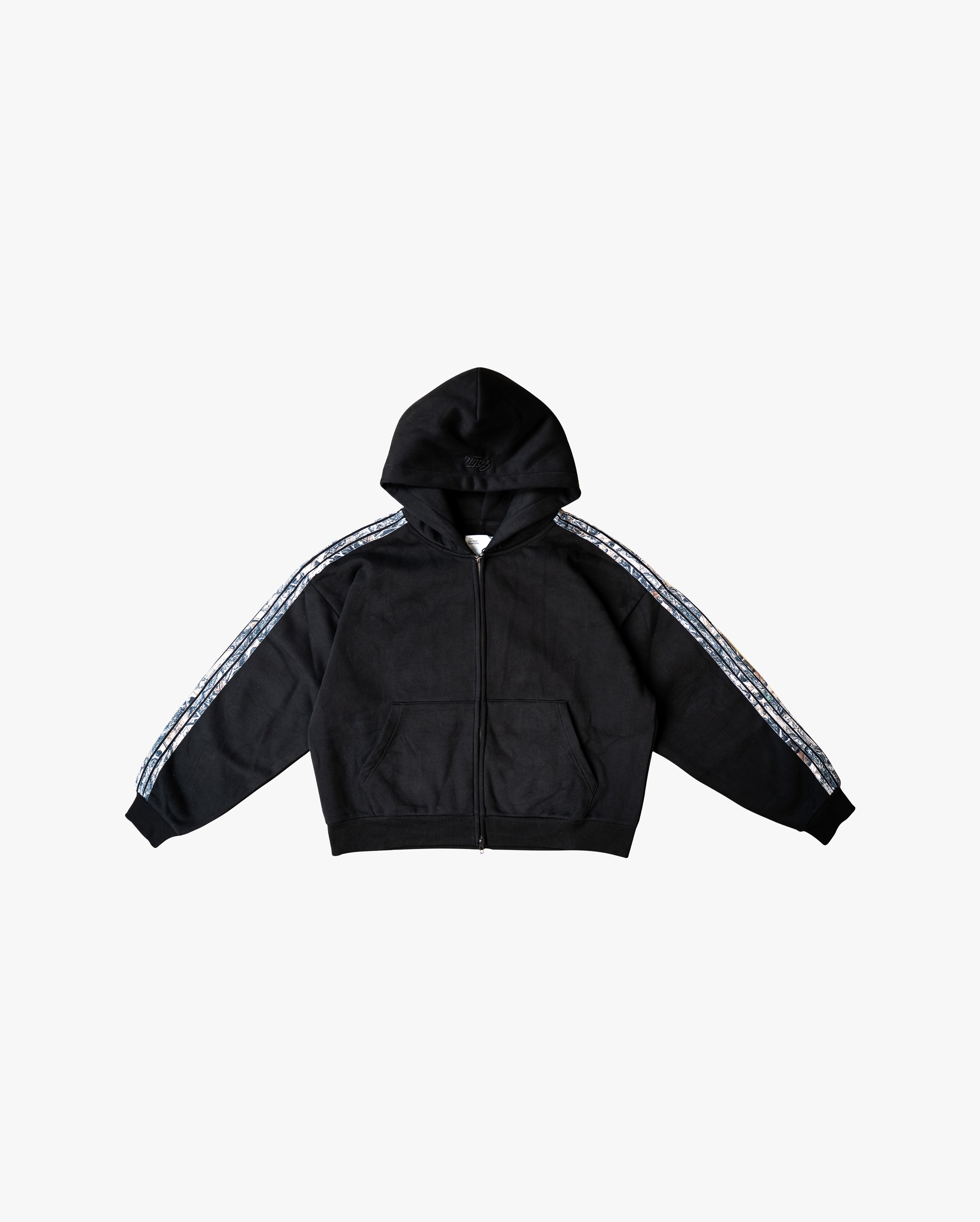 Real Camo Striped Zip Up Hoodie - Black