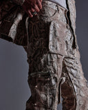 "Ahmanson" Denim Snakeskin Flared Cargo Pant (Brown)