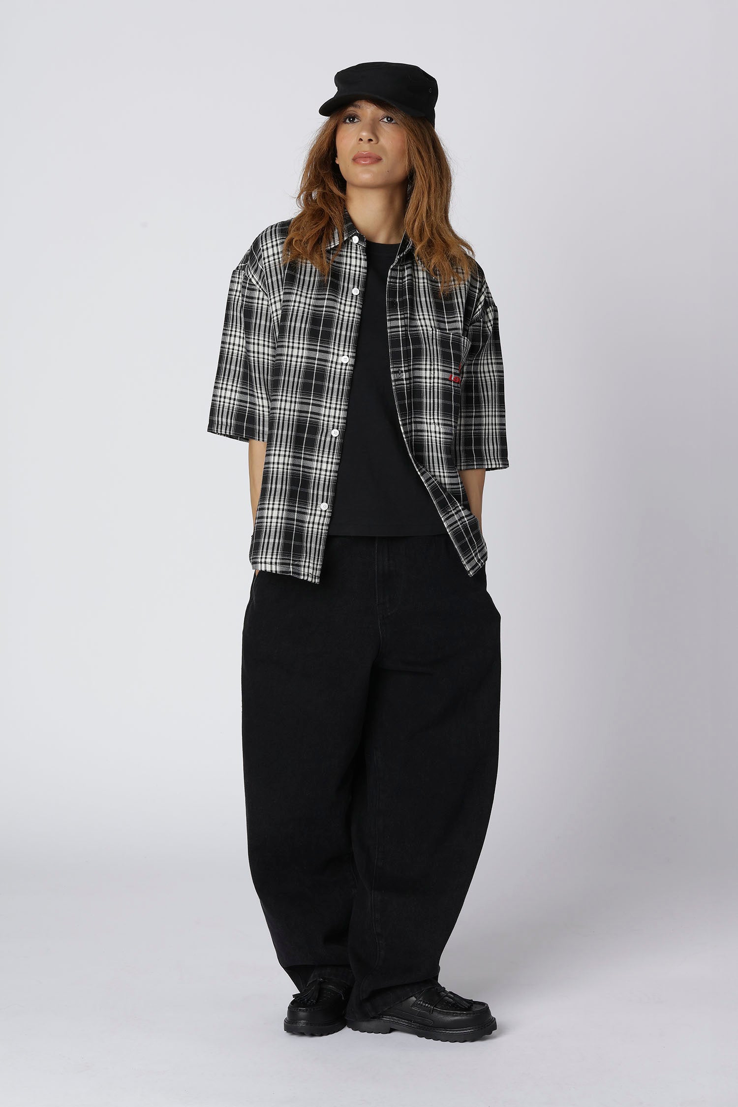 SHORT SLEEVED SHIRT - Black/Grey Tartan