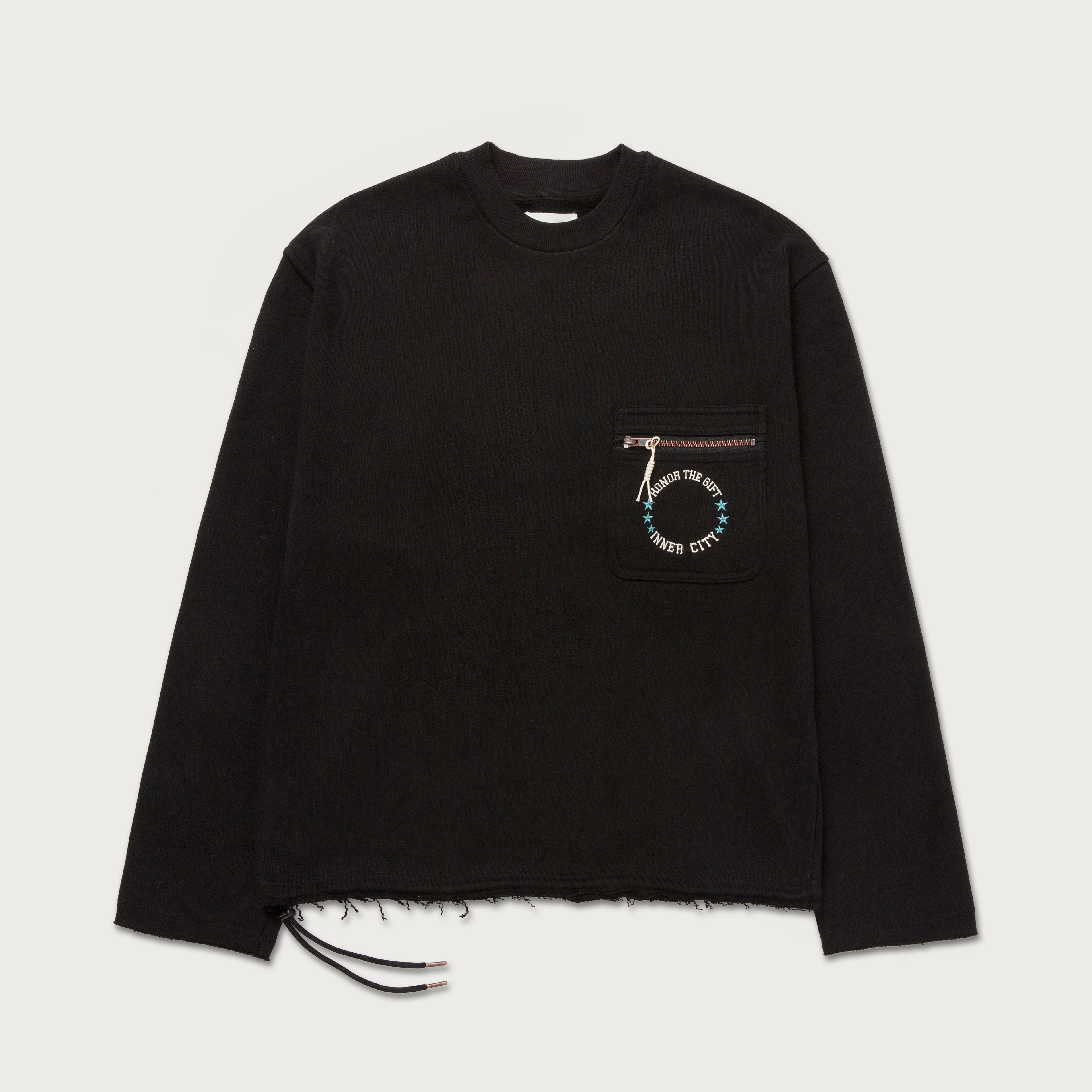 Pocket Pullover Crewneck Sweater - Black