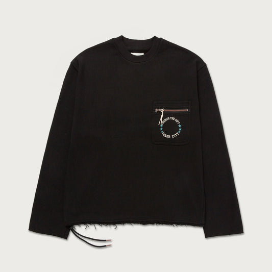 Pocket Pullover Crewneck Sweater - Black