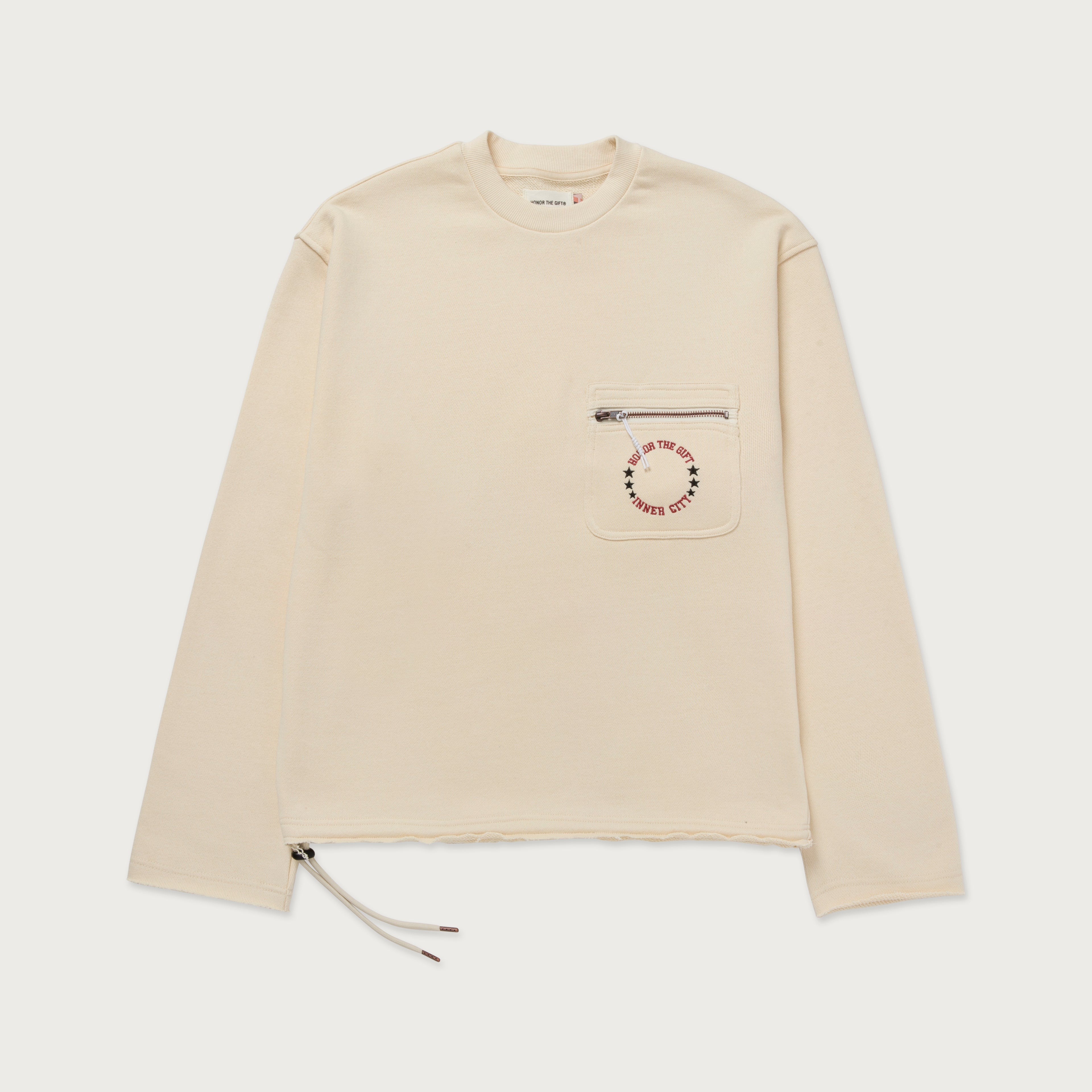 Pocket Pullover Crewneck Sweater - Bone