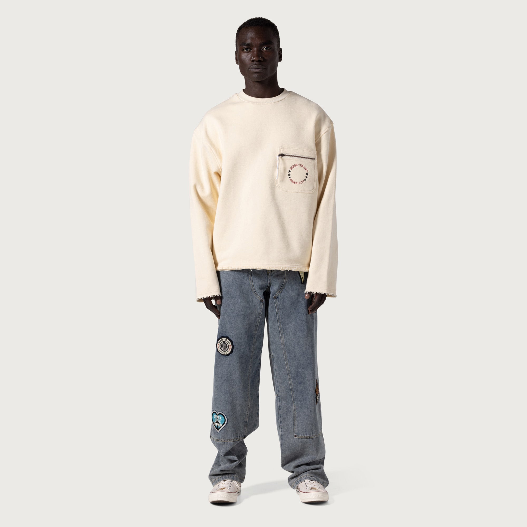 Pocket Pullover Crewneck Sweater - Bone
