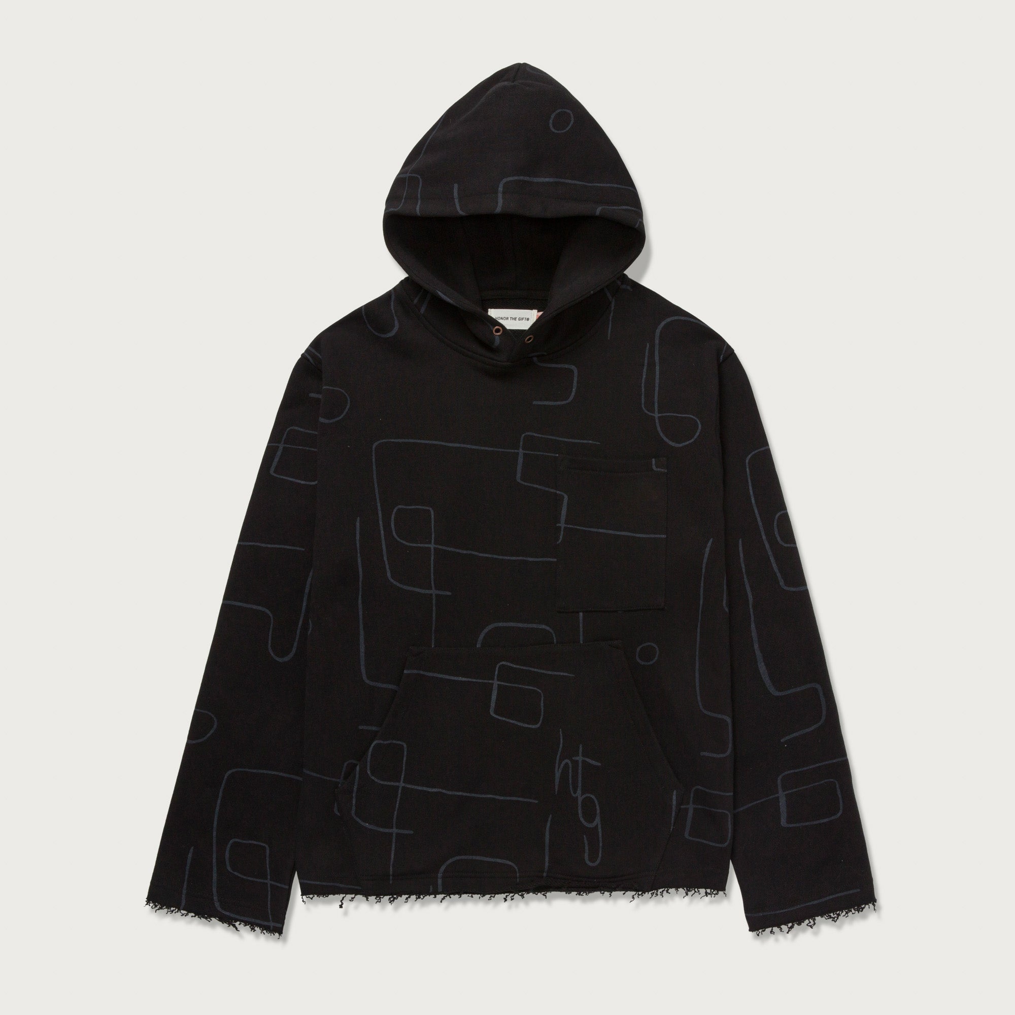 Novelty Printed Terry Hoodie - Black