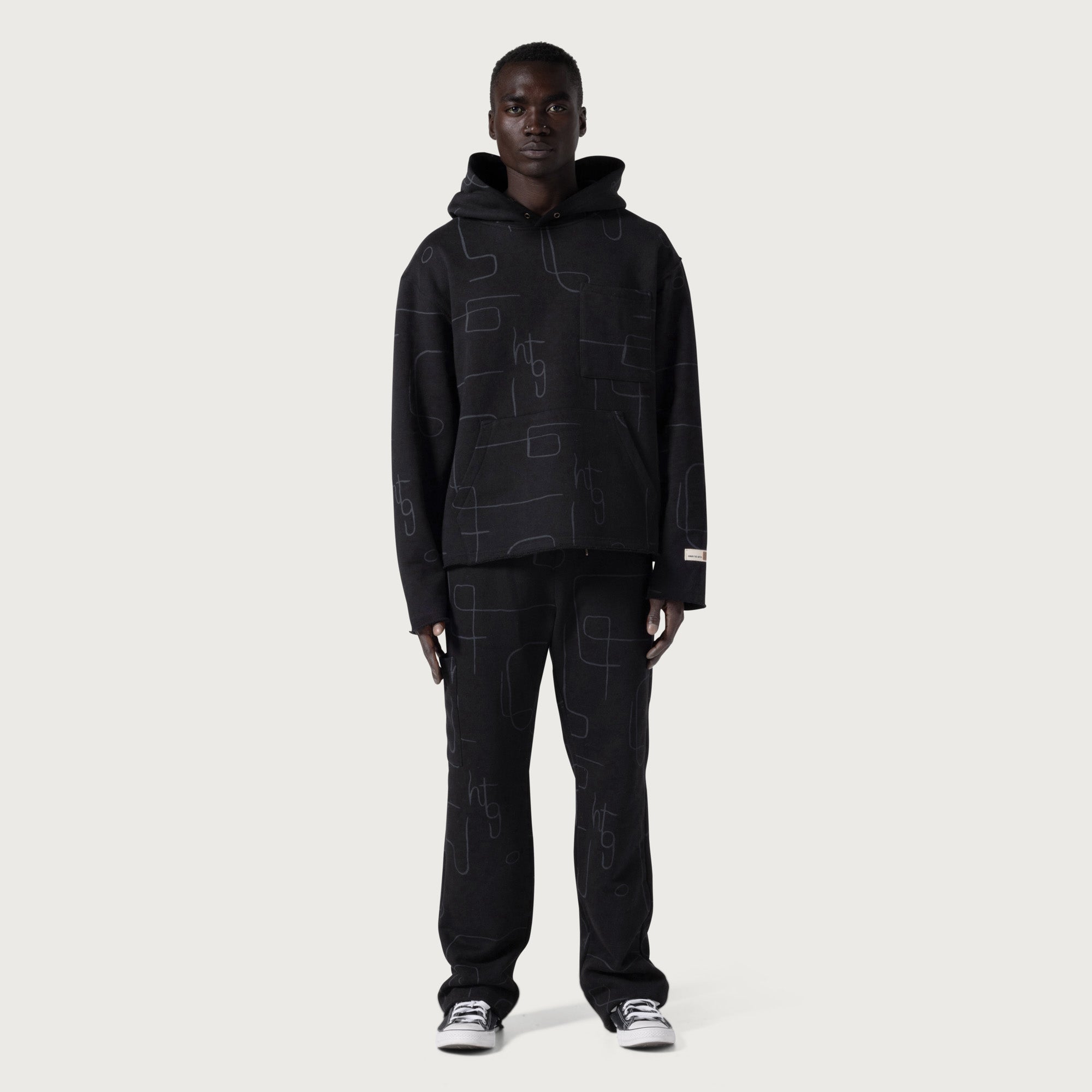 Novelty Printed Terry Hoodie - Black
