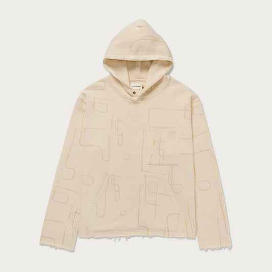 Novelty Printed Terry Hoodie - Bone