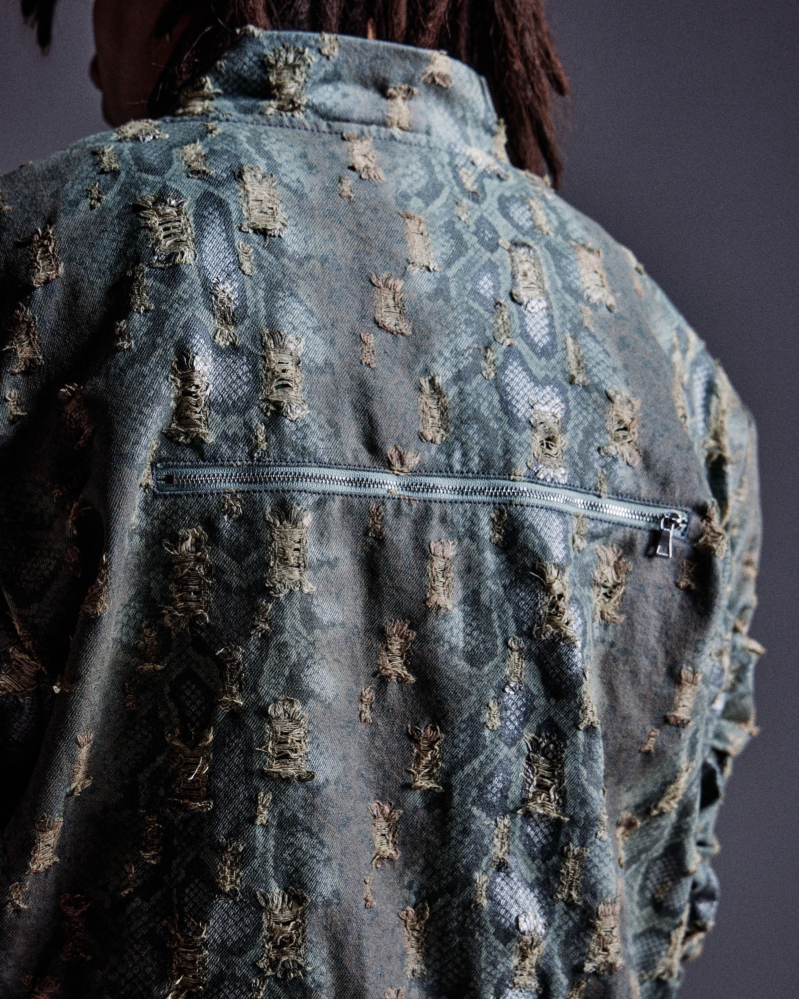 "Balboa" Denim Snakeskin Bomber (Blue)