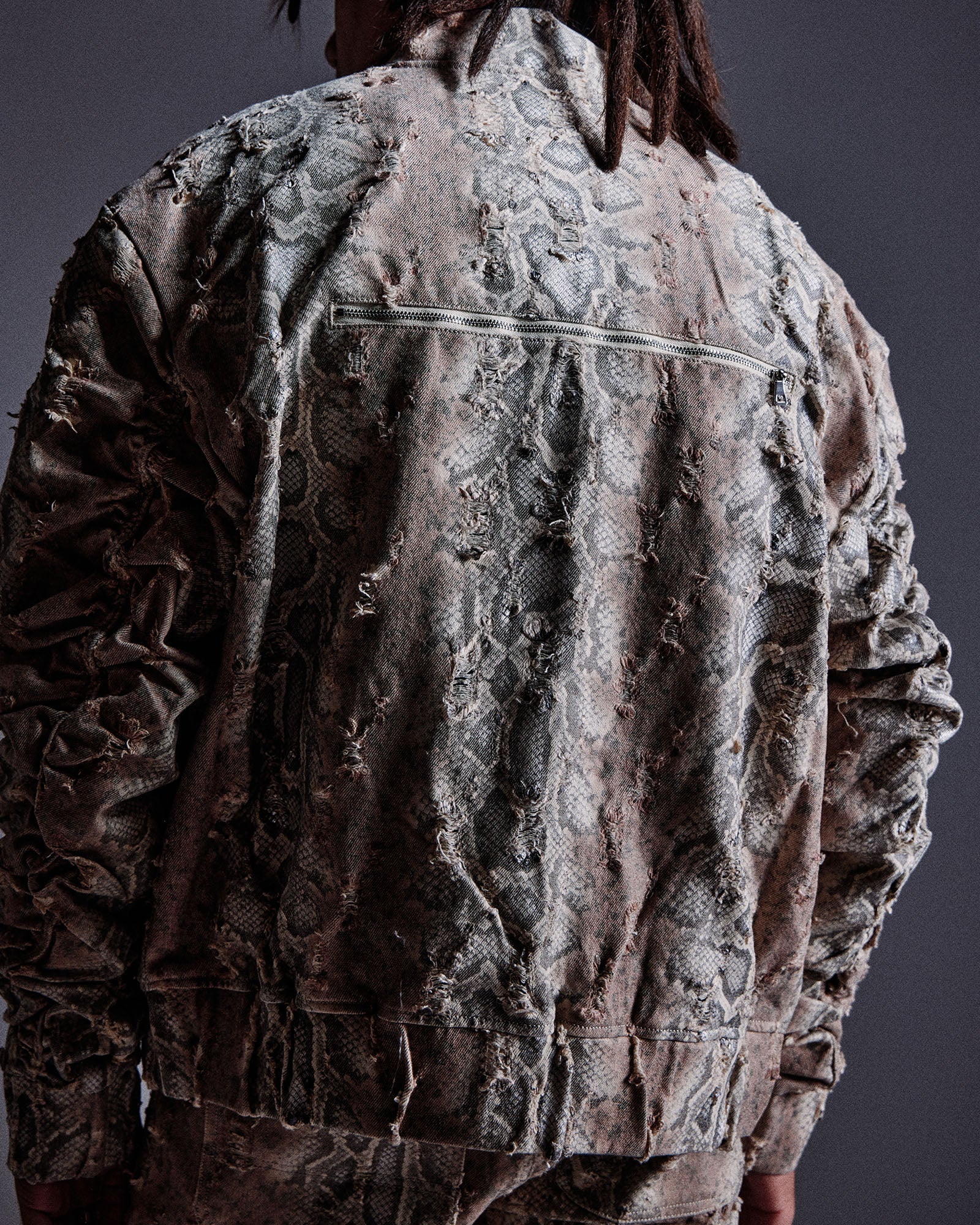"Balboa" Denim Snakeskin Bomber (Brown)