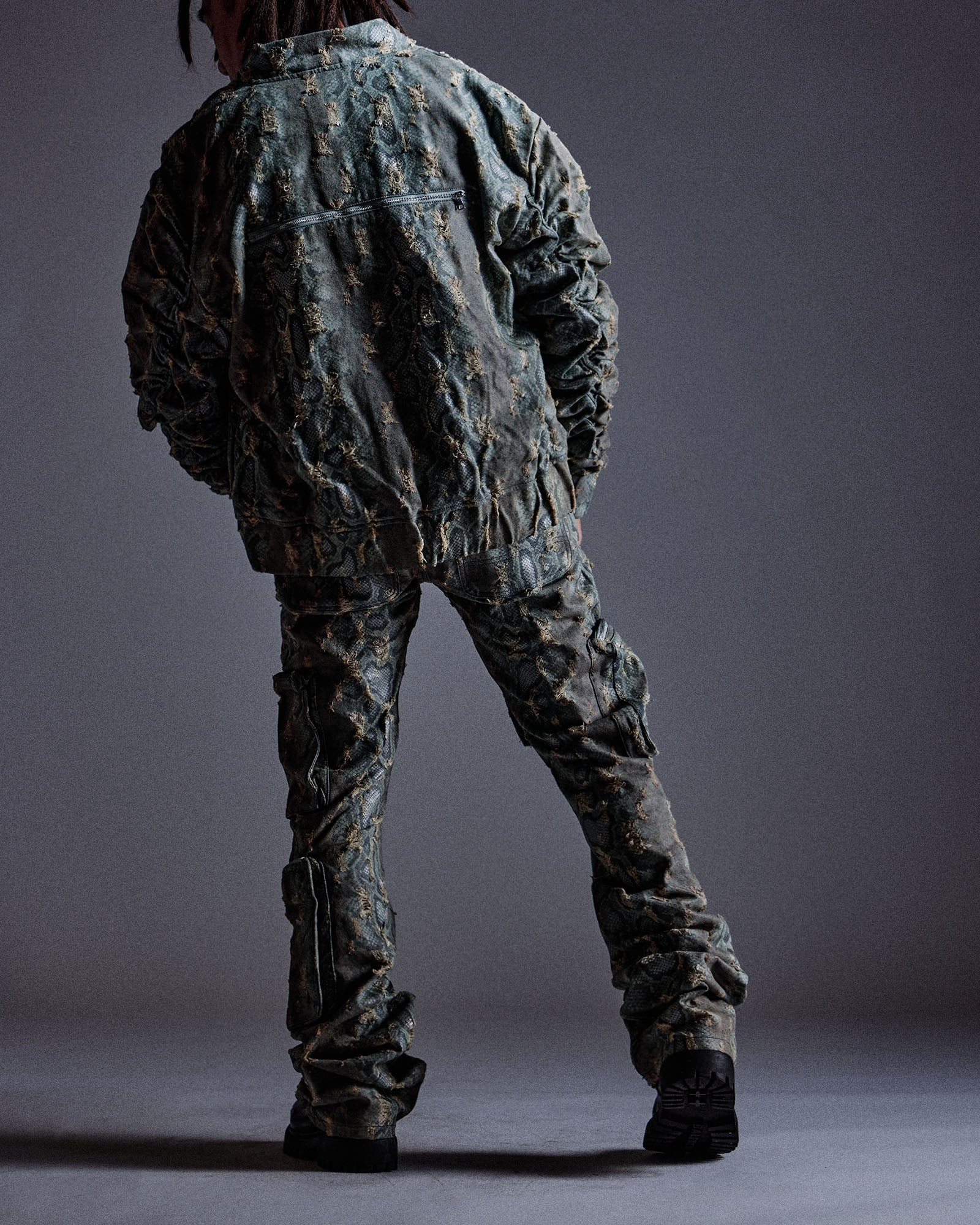 "Balboa" Denim Snakeskin Bomber (Blue)