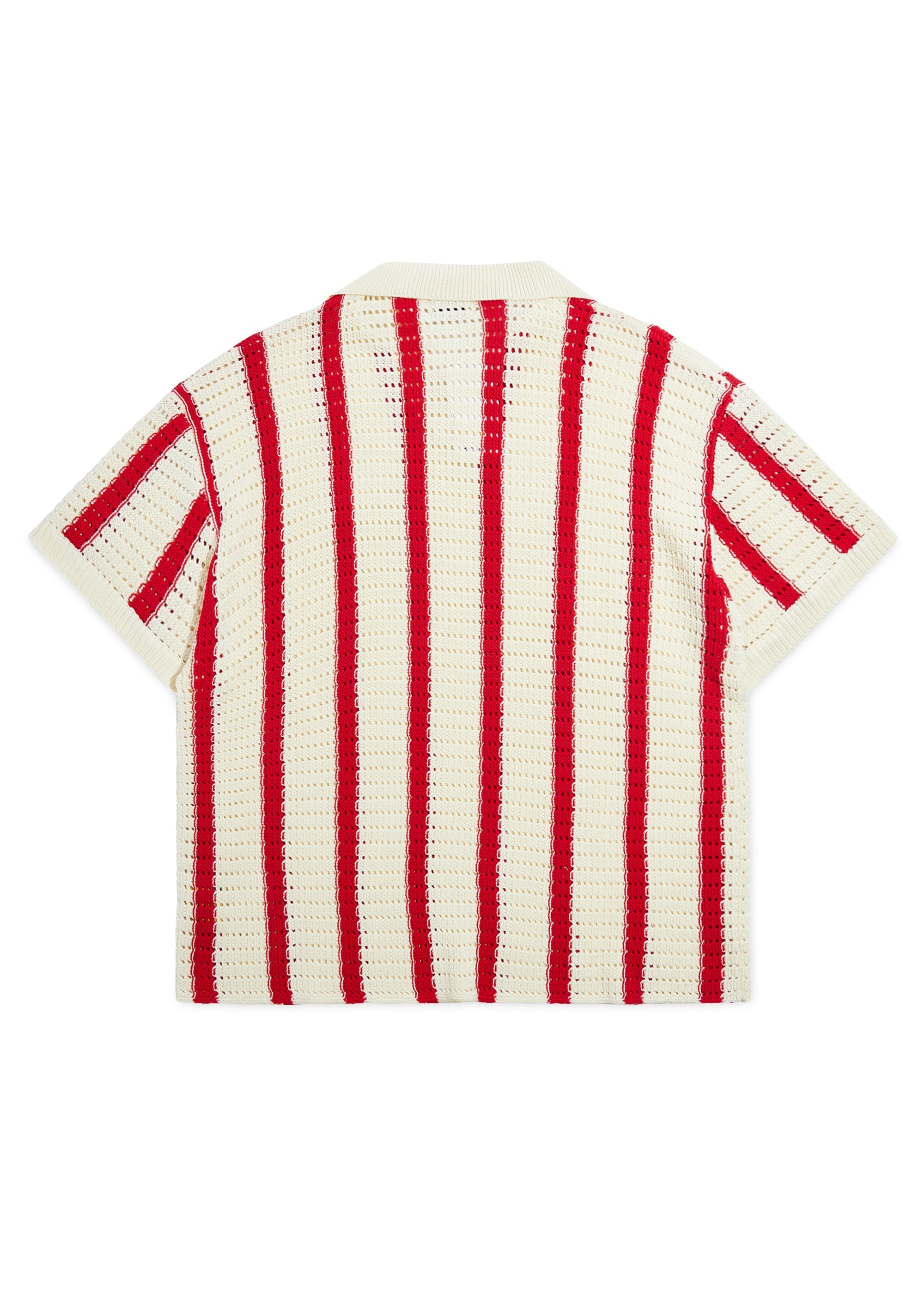 Striped Crochet Polo - Red