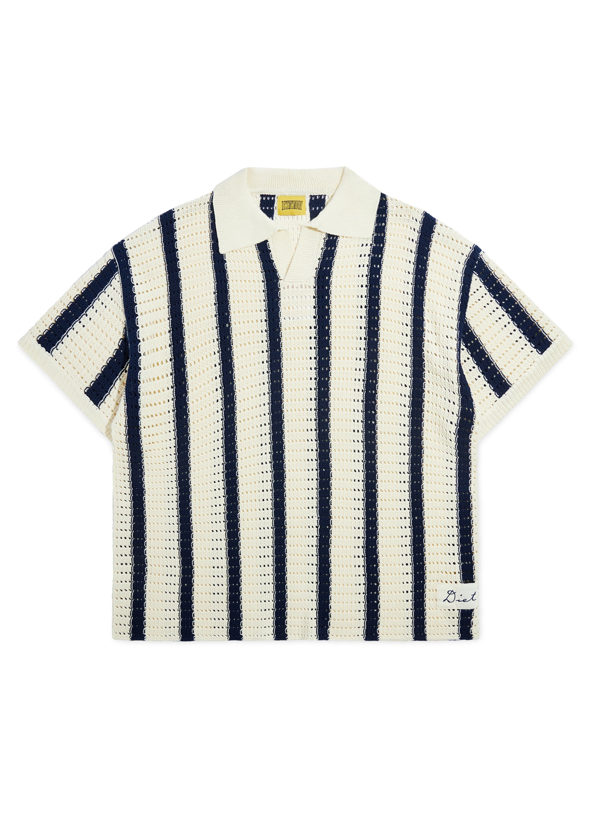 Striped Crochet Polo - Navy