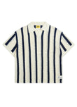 Striped Crochet Polo - Navy