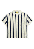 Striped Crochet Polo - Navy
