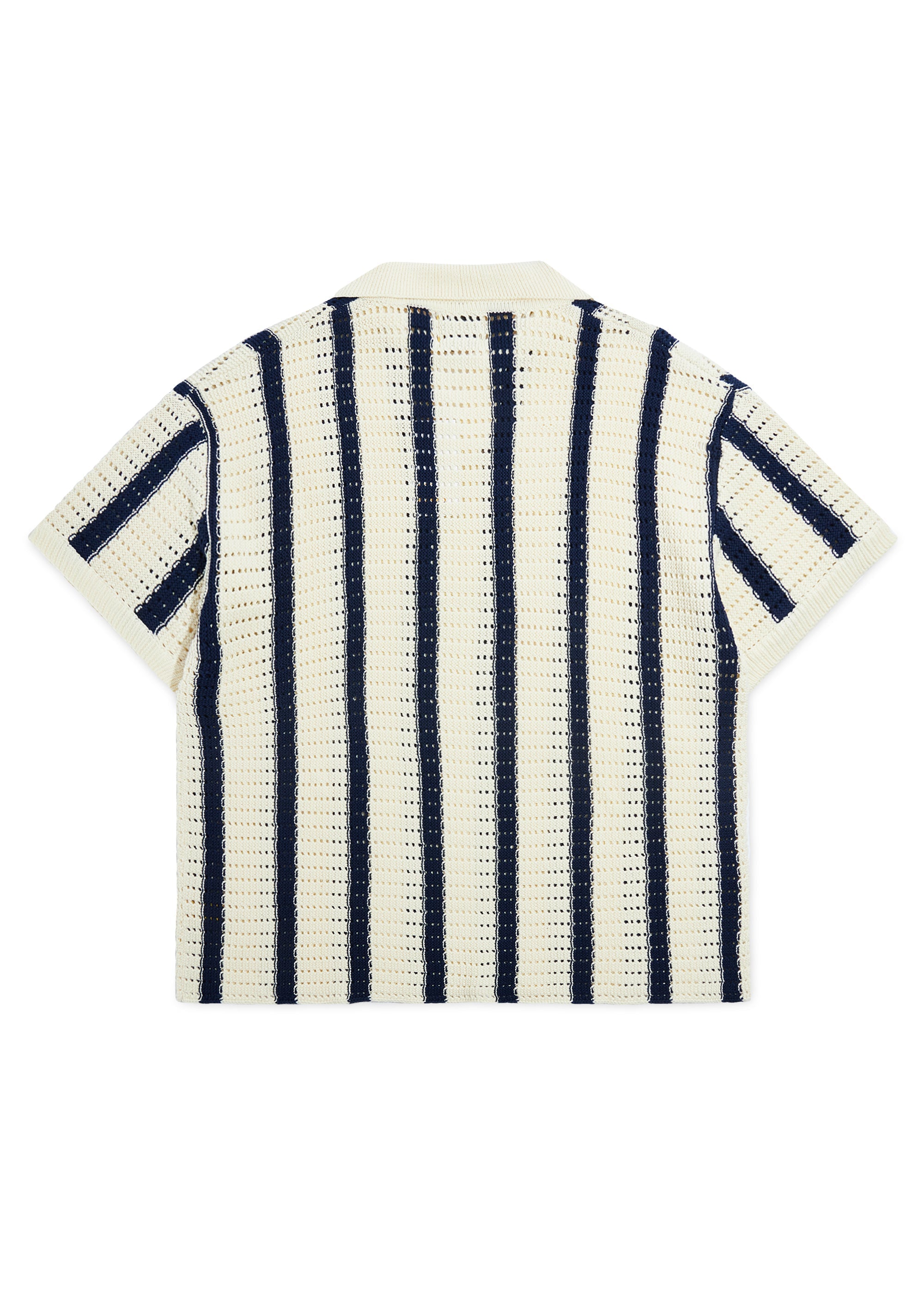 Striped Crochet Polo - Navy